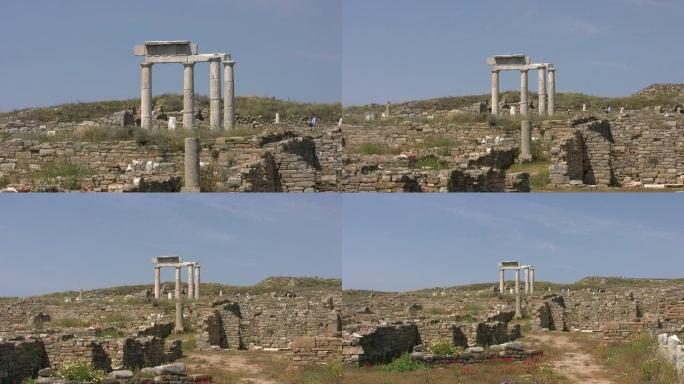 希腊德洛斯岛上的古希腊圆柱