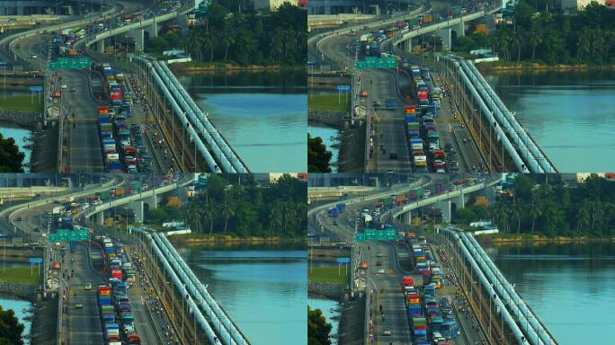 新加坡堤道大桥繁忙交通的特写镜头延时