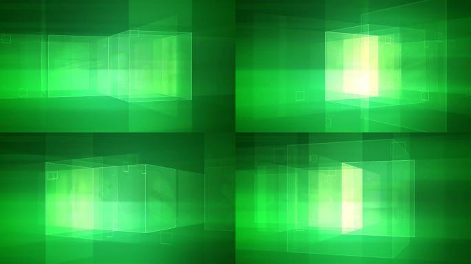 立方体自旋绿色绿色空间科技3D背景旋转