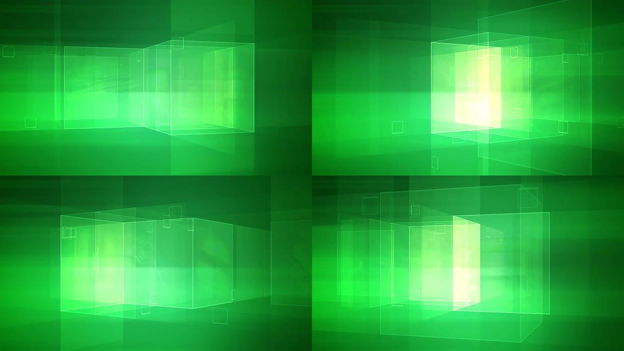 立方体自旋绿色绿色空间科技3D背景旋转