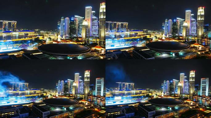 新加坡的延时全景。缩小效果