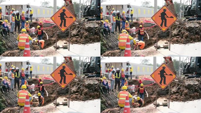 建筑工人建筑吊塔施工地楼盘道路修路