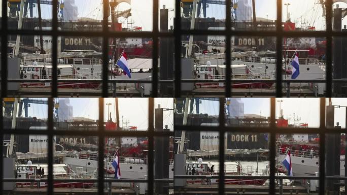 窗外的汉堡港码头运河水上交通