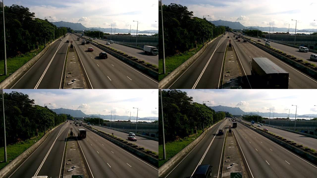 香港吐露港公路行驶中的车辆