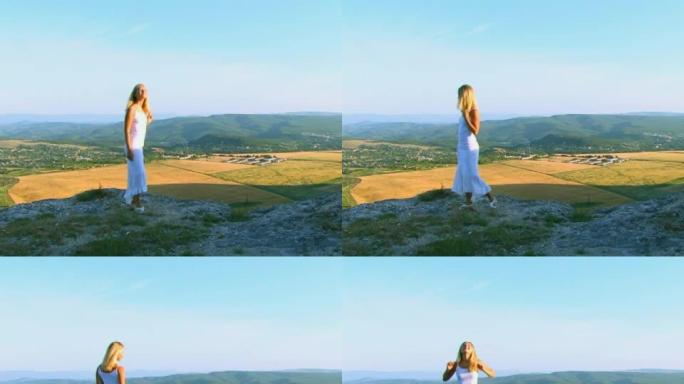 女孩在大自然中享受乐趣