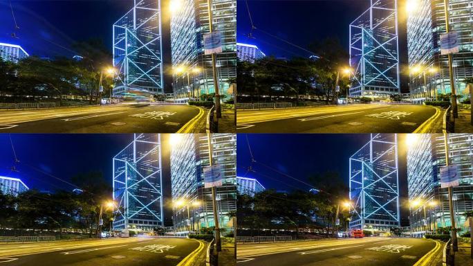 中国香港-2014年11月17日：中国香港中国银行大楼（香港地标）附近的交通