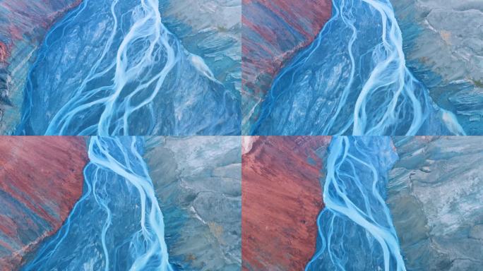 新疆安集海大峡谷河床色彩特写航拍视频