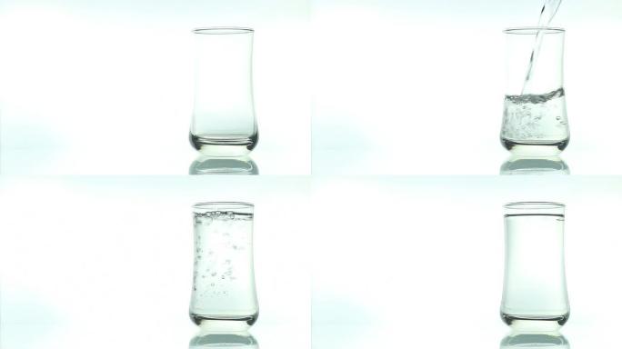 将饮用水倒在白色背景上