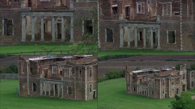 霍顿大厦 (废墟)-鸟瞰图-英格兰，贝德福德郡中部，安普希尔，英国