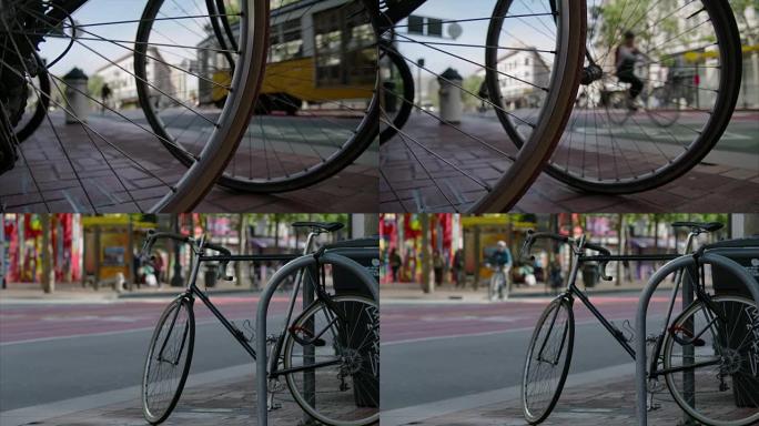 城市中的骑自行车的人