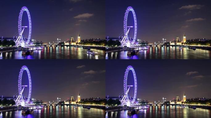 伦敦天际线夜景灯火车流金融中心城市