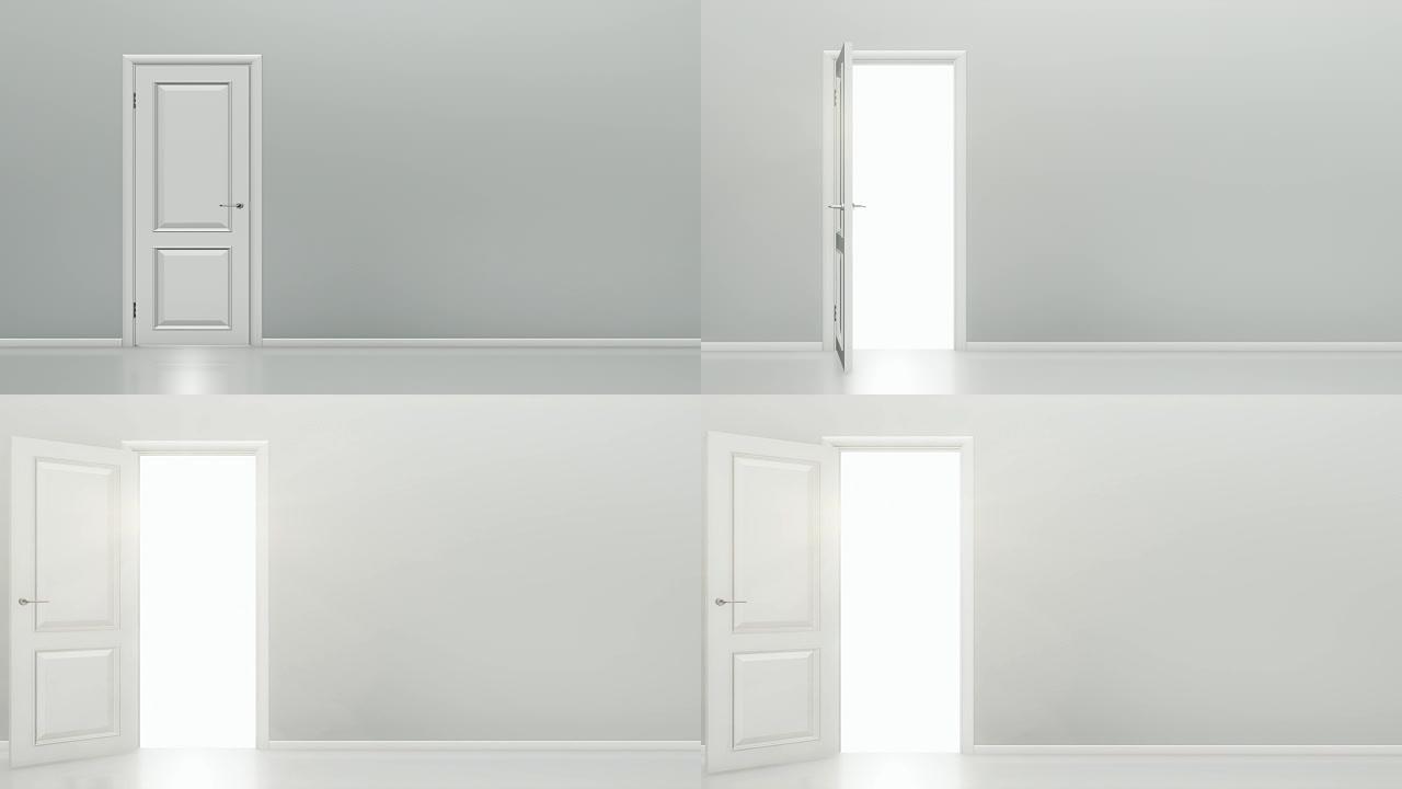白色门通向明亮的光线-空房间 | 4K