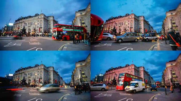 英国伦敦皮卡迪利广场 (Piccadilly Circus)，延时