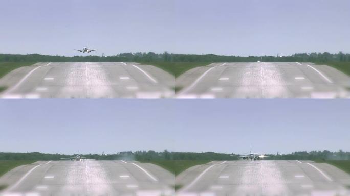 喷射飞机降落机场滑行