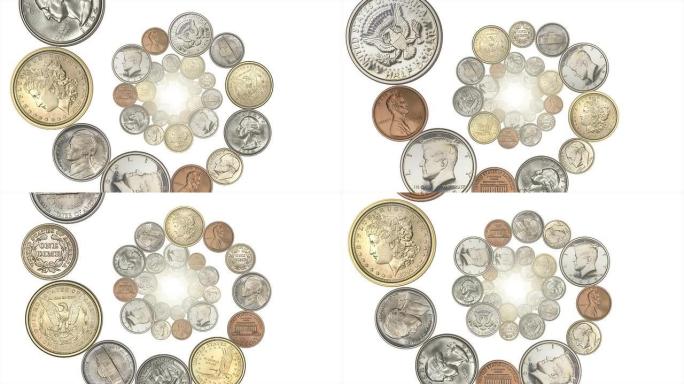 前视图，旋转美国硬币 (循环)