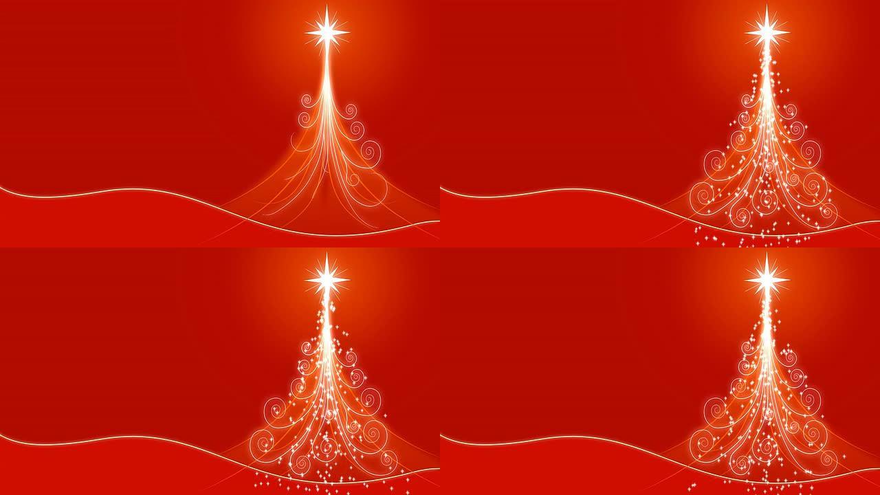 圣诞树背景红色-魔法灰尘