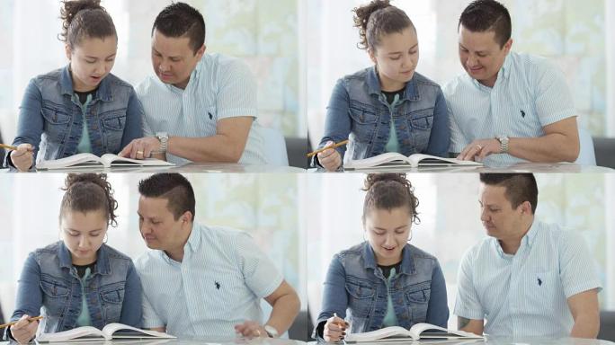 帮助家庭作业外国父亲辅导女儿国外父亲辅导