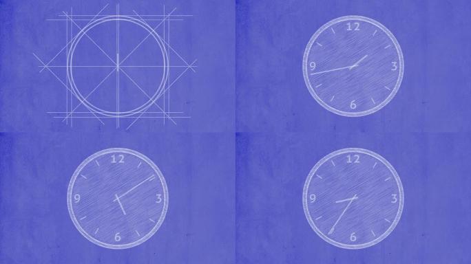 时钟绘制在蓝图纸上，延时12小时