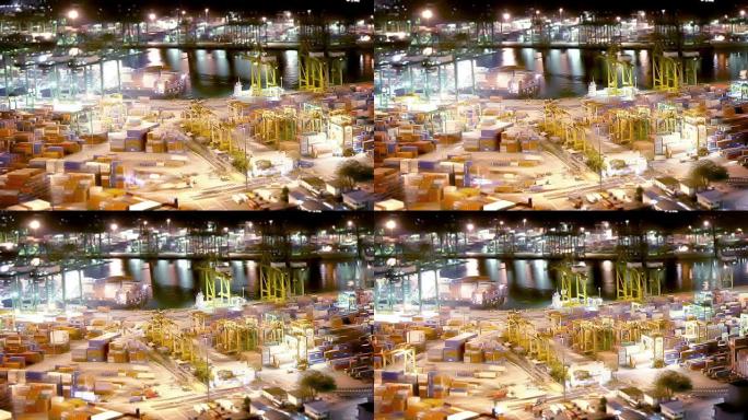 新加坡在晚上停靠夜间码头货运码头集装箱码