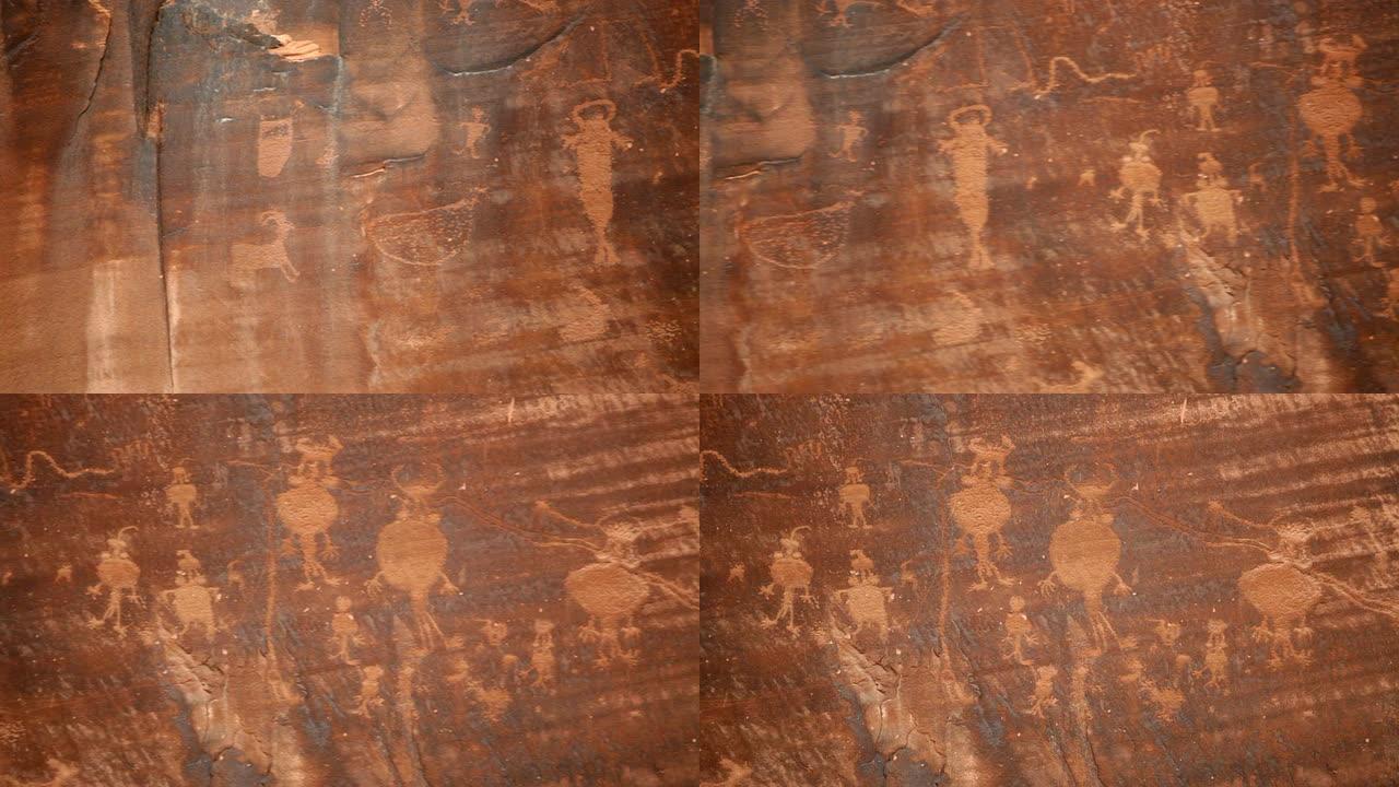 高清视频犹他州美洲原住民岩画砂岩悬崖壁