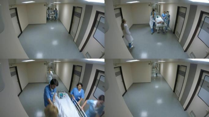 POV医疗小组将病人推上走廊