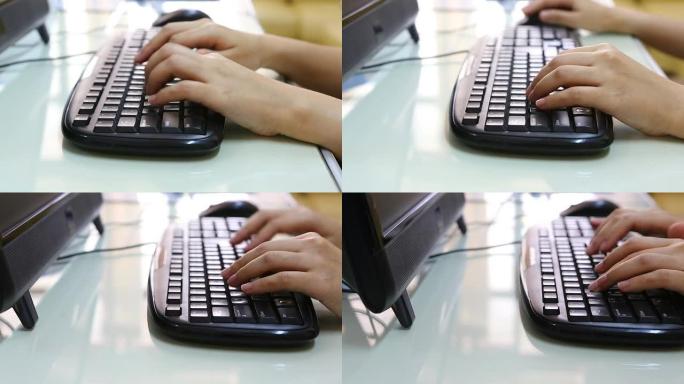 女人在键盘上手动打字，娃娃镜头