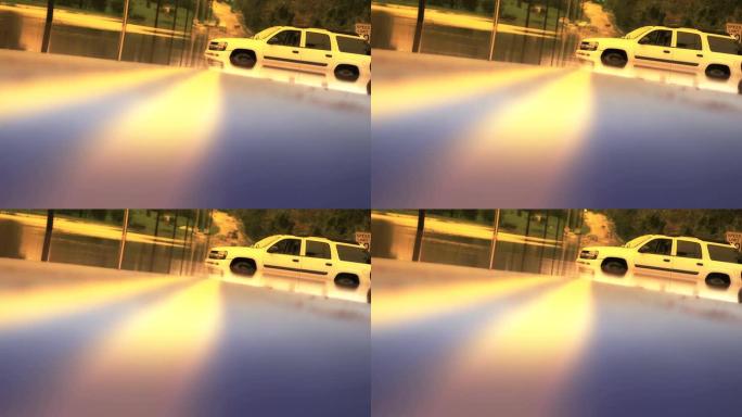 洪水中白色汽车被困-广角镜头增强