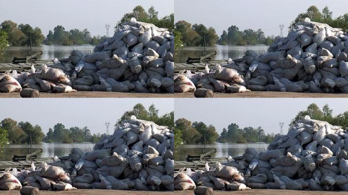 河岸上的沙袋景观
