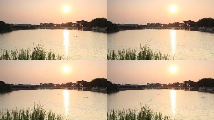 阳光灿烂的日子里，湖上的日落