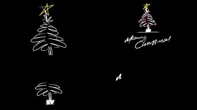 素描风格动画中的圣诞树