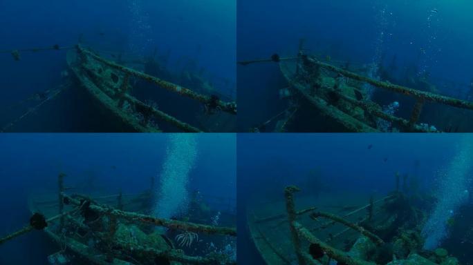 在Boga沉船海底游泳，太阳光，巴厘岛 (4K)