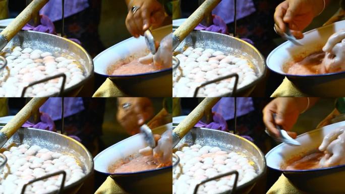 泰国用勺子做肉丸食品加工手工食材