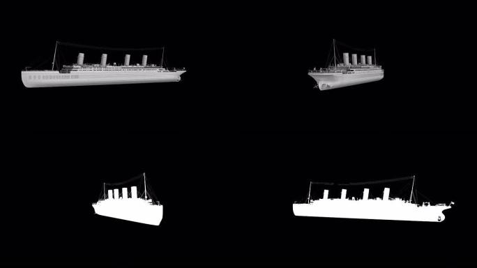 均方根泰坦尼克号船线框旋转回路与亮度哑光隔离