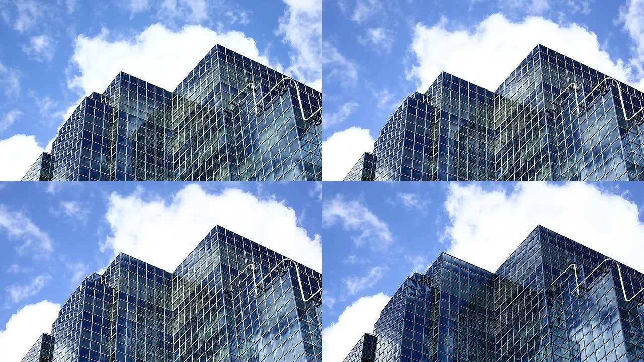 当代建筑与云朵擦肩而过，高清视频