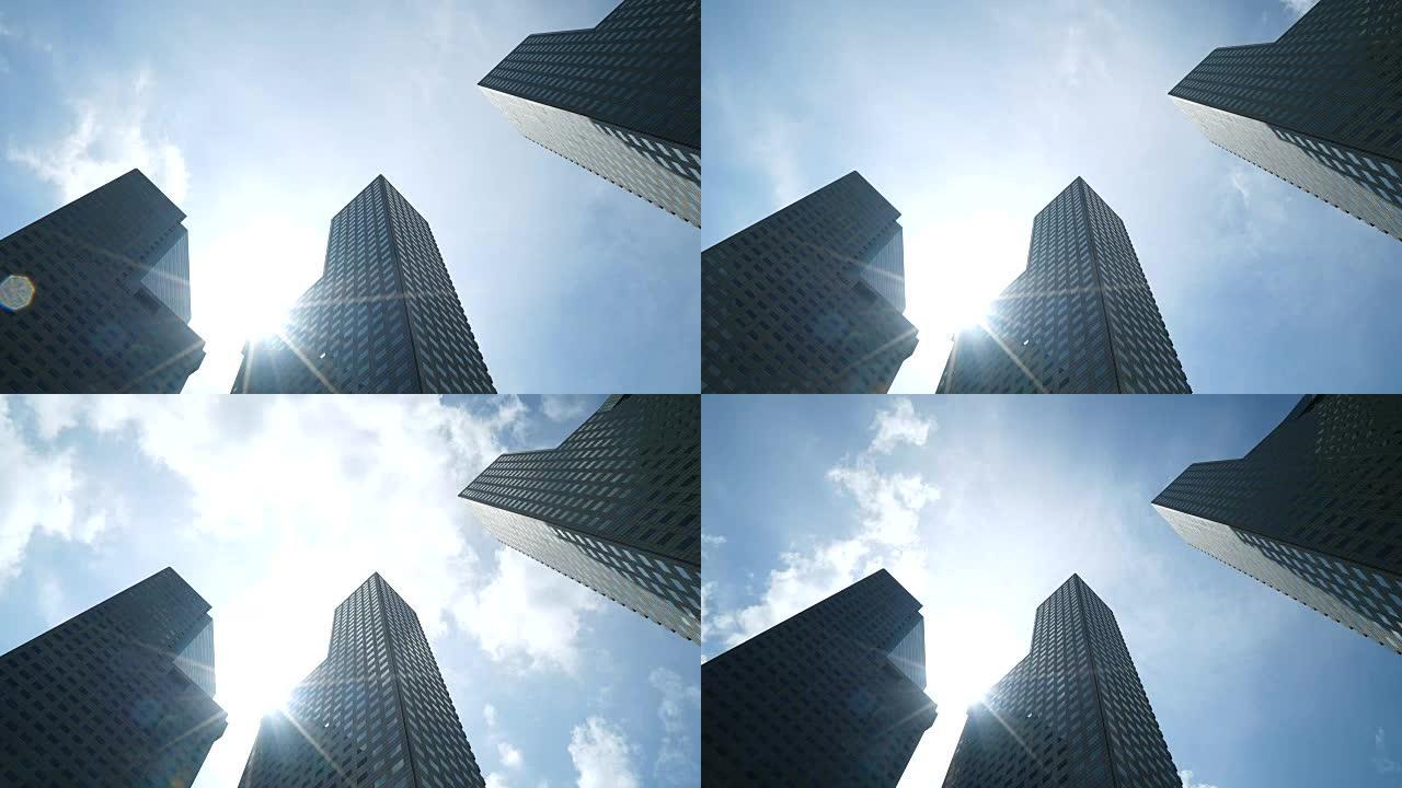SG摩天大楼仰拍仰视金融区延时蓝天白云流