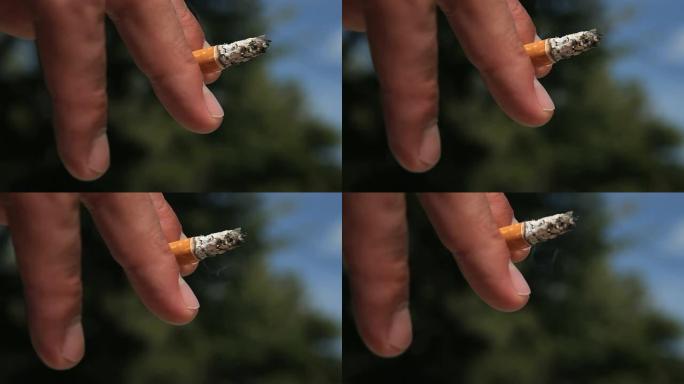 HD手持吸烟雪茄的手的大特写