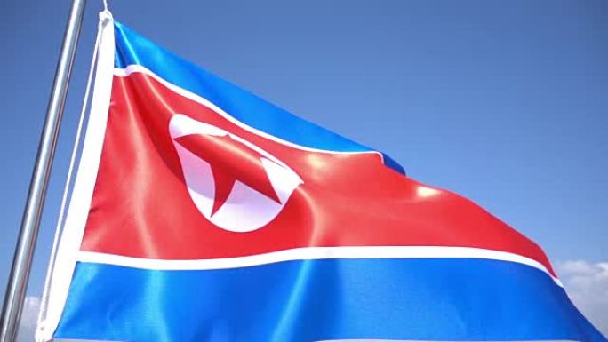 朝鲜国旗自由民主主权国家旗帜飘扬