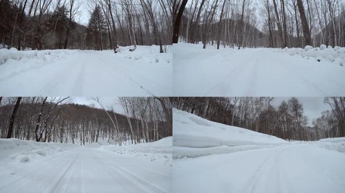 雪地冬季公路行驶寒冰道路冰雪