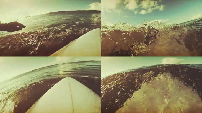 用行动相机冲浪视点: 划桨