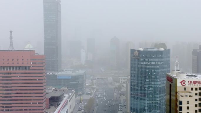 航拍城市空气质量 雾霾沙尘暴