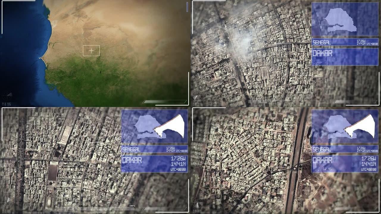 达喀尔的未来主义卫星图像视图