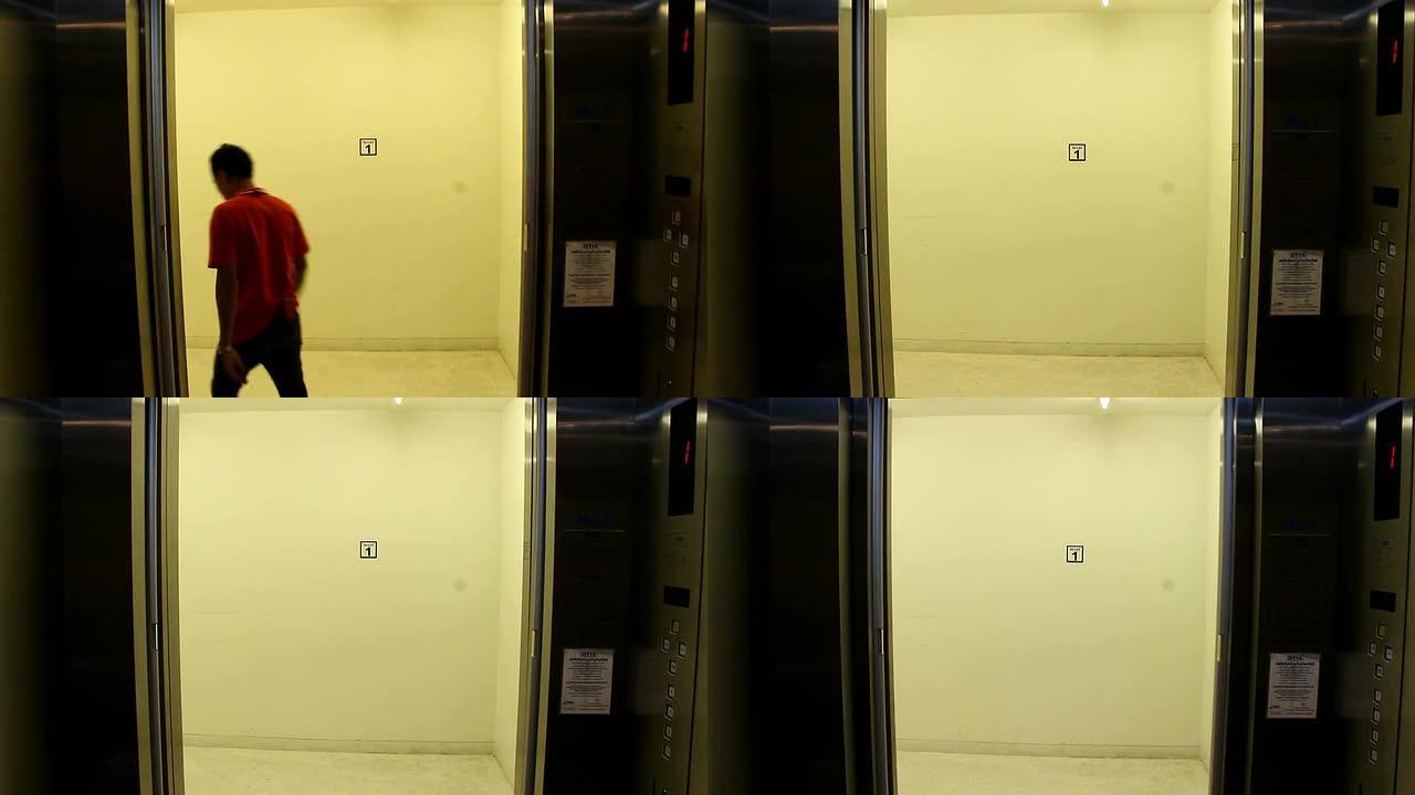电梯内部和门打开走出电梯电梯门开电梯门