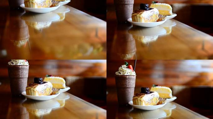 高清: 咖啡店有蛋糕和咖啡放松