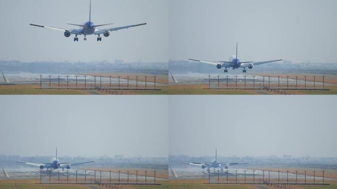 喷气式飞机降落在大型机场，4k(UHD)