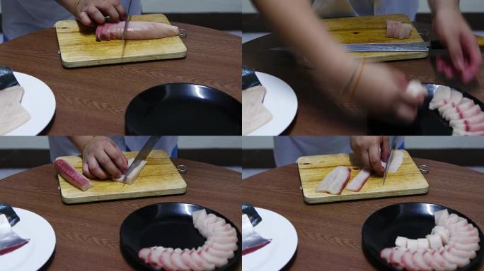 切割鱼类处理生鱼片厨师料理