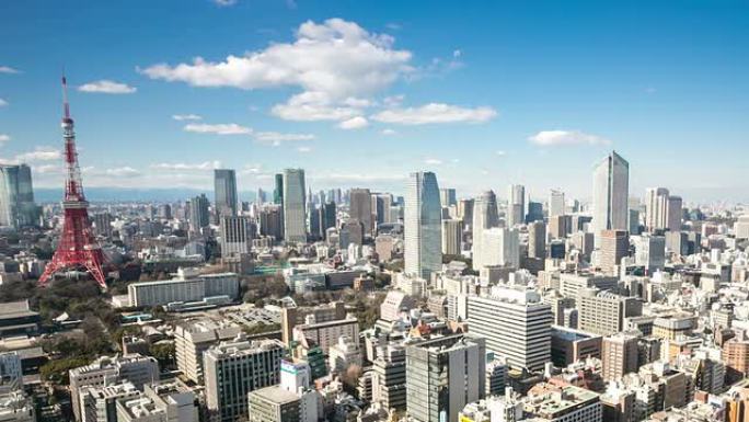 高清延时：日本东京塔鸟瞰图