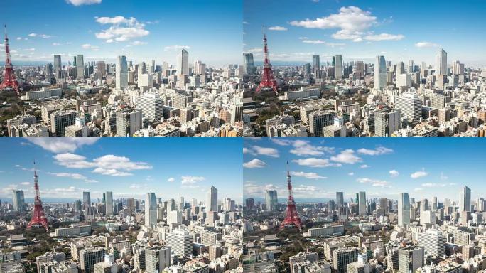 高清延时：日本东京塔鸟瞰图