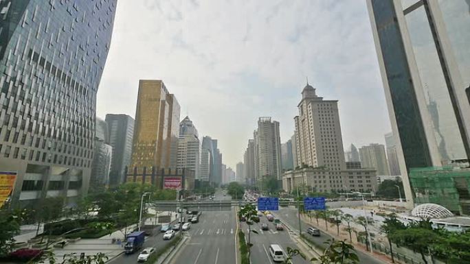 现代城市广州白天交通繁忙，慢动作。