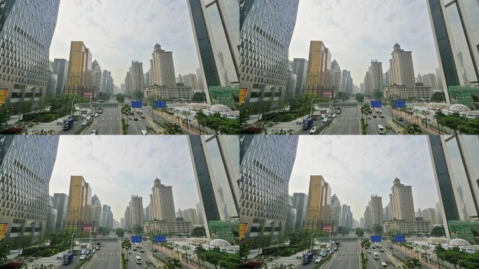 现代城市广州白天交通繁忙，慢动作。