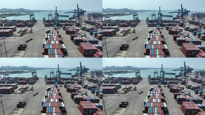 航拍海南海口集装箱货物运输码头